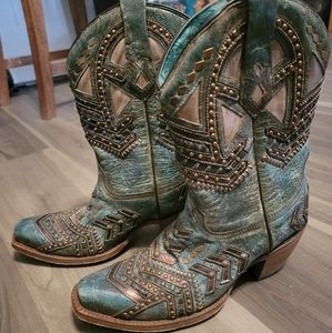 Womens turquoise studded boots